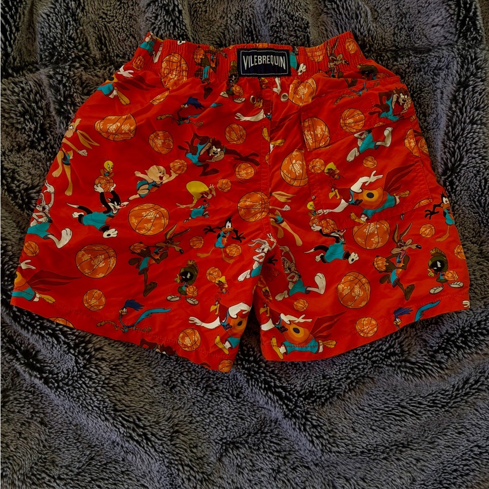 Vilebrequin Red Kids Looney Tunes Basketball Print Swim Trunks